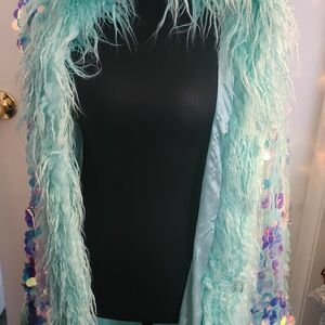 Chic Aqua Feathered Teddy Jacket